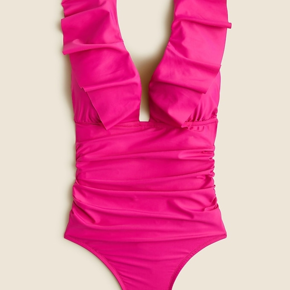NWT J.CREW FUCHSIA Ruched Ruffle One-Piece Swimsuit (Size: 12)